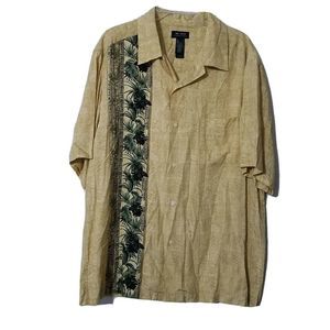 Axcess Claiborne Company Button Up Collared Shirt ~ Sz L ~ Beige ~Short Sleeve